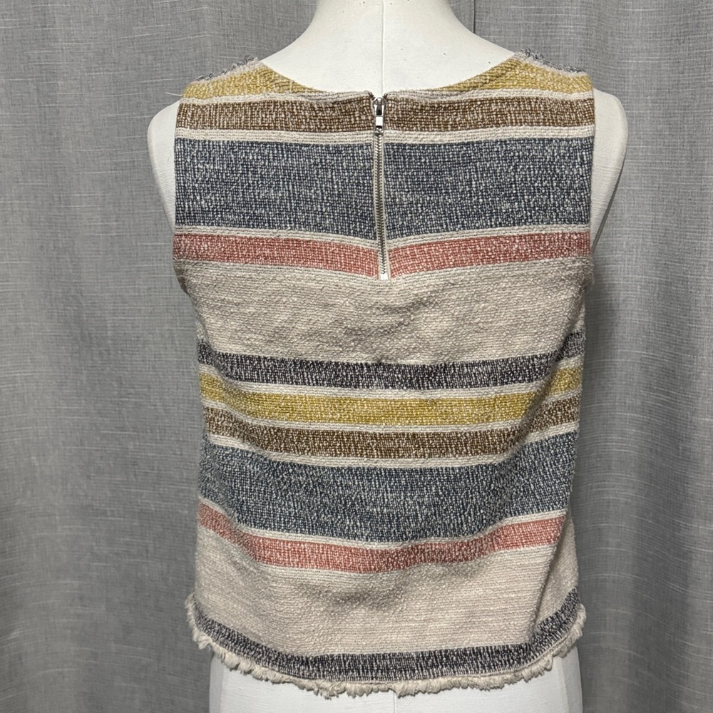 Green Envelope Sleeveless Cropped Top-M-Cotton Blend-Raw Bottom Hem-Striped-EUC - Picture 6 of 14